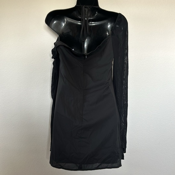 Princess Polly Dyer Black Long Sheer Sleeve Tie Neck Mini Dress - Picture 9 of 13